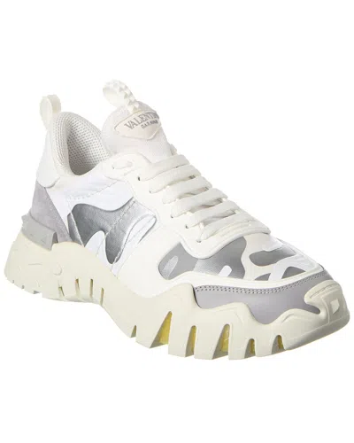 Valentino Garavani Camo Canvas & Leather Sneaker In Silver