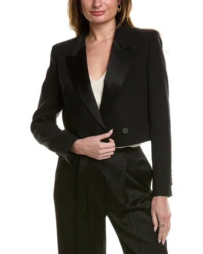 Lafayette 148 New York Cropped Wool & Silk-blend Tuxedo Jacket In Black
