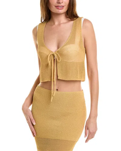 Weworewhat Knit Tie-front Crop Top In Gold