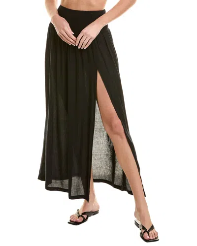 Weworewhat Smocked Slit Linen-blend Maxi Skirt In Black
