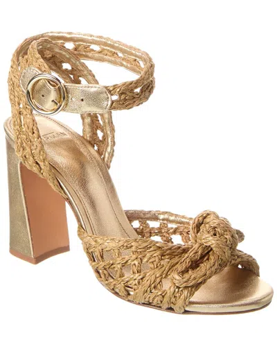 Alexandre Birman Clarita Curve 85 Raffia & Leather Sandal In Gold