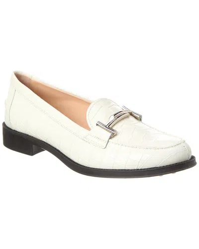 Tod's Croc-embossed Leather Loafer In White