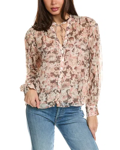 Joie Naomi Long Sleeve Silk Top In Pink In Beige