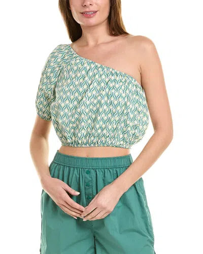 Onia One-shoulder Cropped Printed Cotton-poplin Top In Green