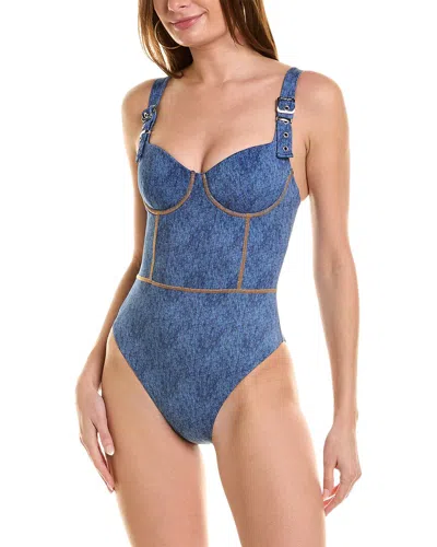 Weworewhat Buckle Strap Corset One-piece In Blue