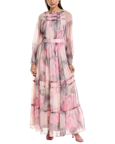 Ted Baker Womens Coral Miray Abstract-print Ruffled Crepe Maxi Dress In Pink