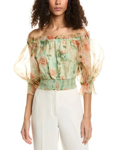 Alice And Olivia Alice + Olivia Caprina Silk Crop Top In Green