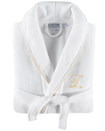 Linum Home Textiles Hotel Monogram Turkish Cotton Waffle Terry Bathrobe With Satin Piped Trim (a-z)