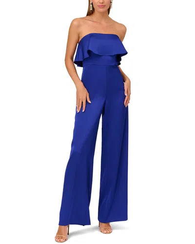 Liv Foster Strapless Ruffle Satin Jumpsuit In Blue