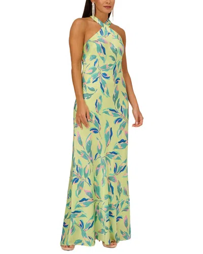 Aidan Mattox Printed Halter Neck Long Dress In Multi