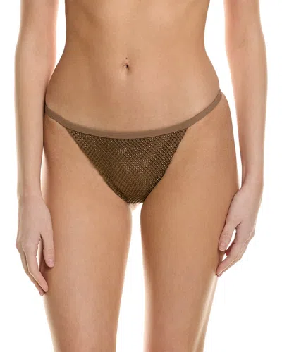 Simkhai Adalia Moxie Crystal Mesh Swimwear String Bikini Bottom In Brown