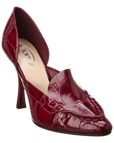 Tod's Embossed Leather Pump In Red