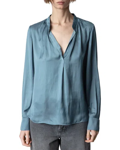 Zadig & Voltaire Zadig&voltaire Womens Bluestone Tink V-neck Satin Shirt In Bluestone