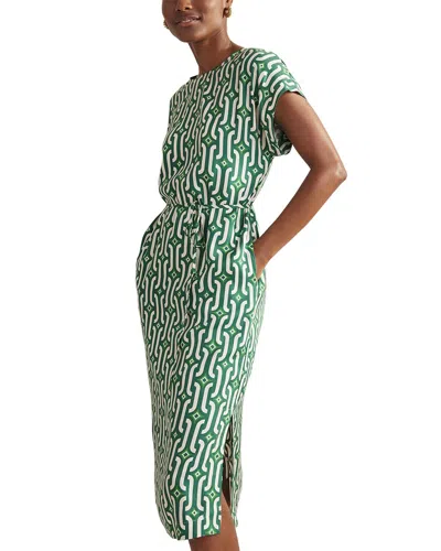 Boden Short Sleeve Column Midi Dress Bright Emerald, Azure Geo Women