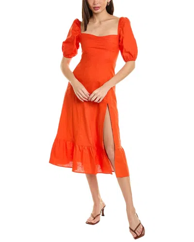 Lyra & Co Linen-blend Midi Dress In Orange