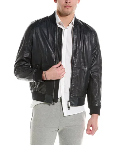 Armani Exchange Blouson Leather Jacket In Navy