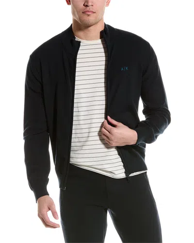 Armani Exchange Mock Neck Cardigan In Blue