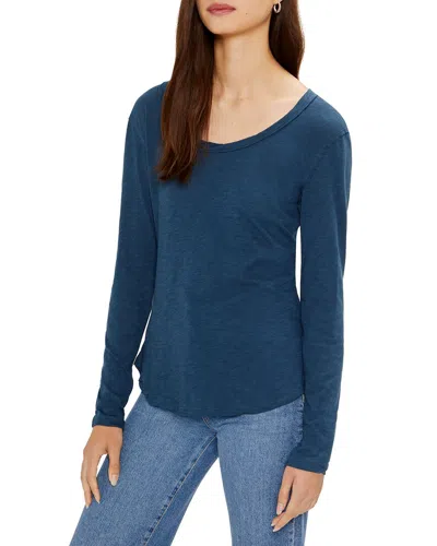 Three Dots Scoop Neck Long Sleeve Tee In Blue Wing