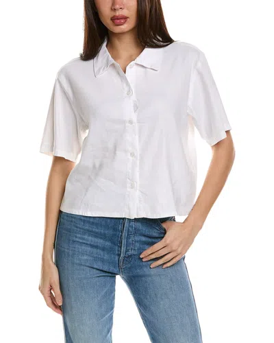 Monrow Short Sleeve Linen Vacation Shirt In White