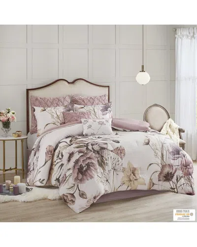 Madison Park 144 Thread Count Cassandra Cotton Printed Comforter Set In Pink