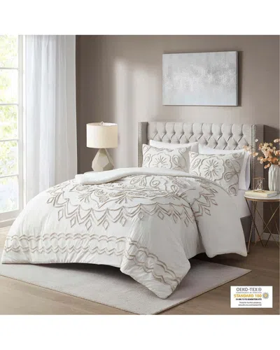 Madison Park 116 Thread Count Violette Tufted Cotton Chenille Duvet Cover Set In Neutral