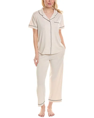 Flora By Flora Nikrooz 2pc Knit Notch Collar Capri Pajama Set In Beige