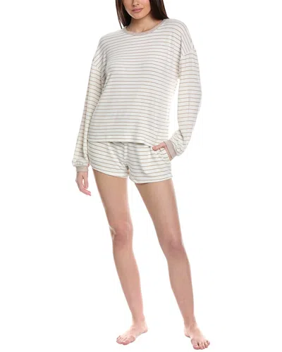 Splendid 2pc Blouson Sleeve Shorty Pajama Set In White