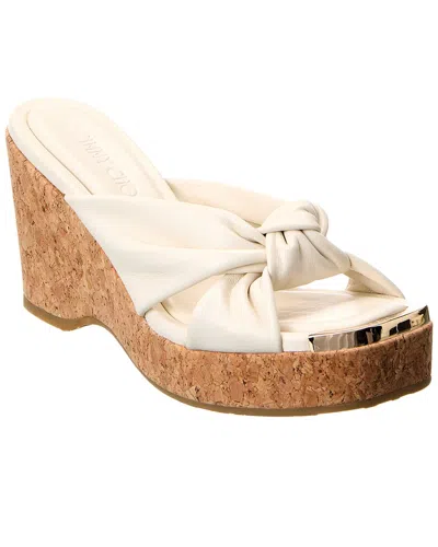 Jimmy Choo Avenue 110 Leather Wedge Sandal In White