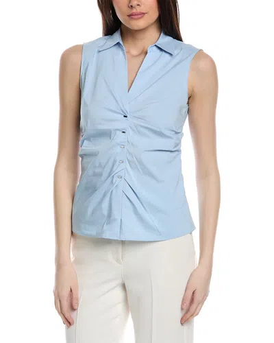 T Tahari Collared Woven Shirt In Blue