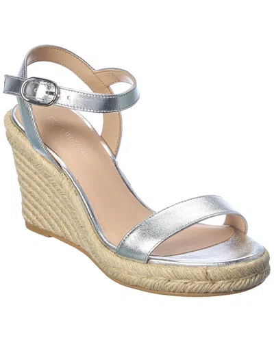 Stuart Weitzman Teddi Leather Wedge Sandal In Silver