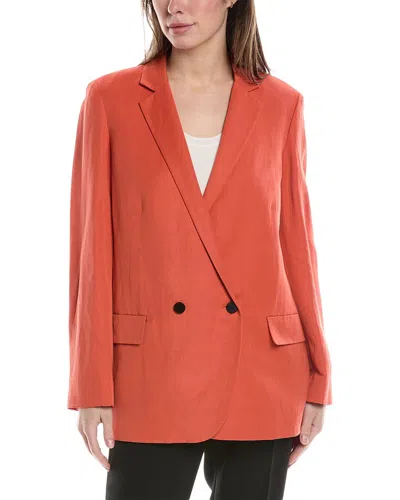 Theory Double-breasted Linen-blend Blazer In Orange