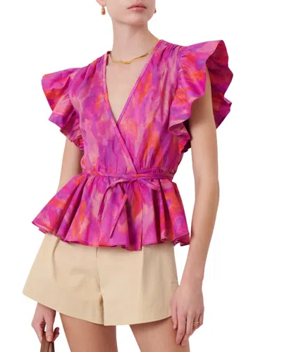 Derek Lam 10 Crosby Ember V-neck Wrap Top In Fuchsia Multi