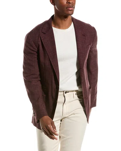 Brunello Cucinelli Burgundy Wool And Silk Blend Check Blazer