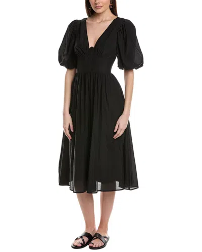 Farm Rio Puff Sleeve Midi Dress In Black