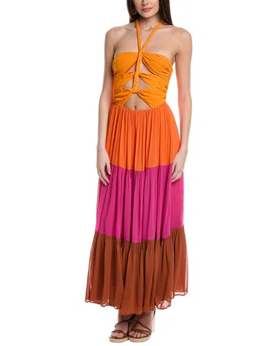 Farm Rio Warm Colorblocking Maxi Dress In Orange