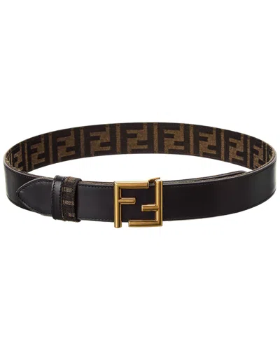 Fendi Ff Reversible Leather Belt In Black