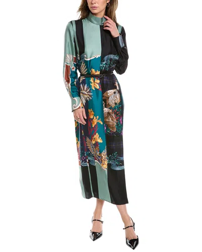 Ferragamo Mandarin Collar Silk Maxi Dress In Multi