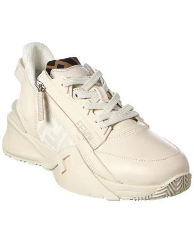 Fendi Flow Leather Trainer In White