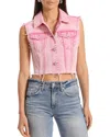 Avec Les Filles Acid Wash Crop Denim Vest In Pink