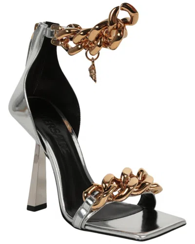 Versace Medusa Chain High Leather Sandal In Silver