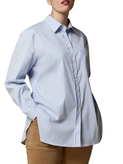 Marina Rinaldi Striped Cotton Shirt In Light Blue