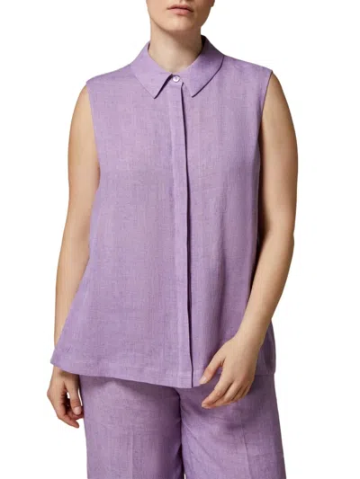 Marina Rinaldi Eddy Sleeveless Button-up Top In Lilac