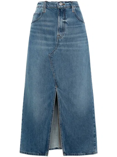 Frame Midaxi Midi Denim Skirt In Blue