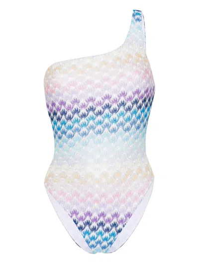Missoni Degrade Lace-effect Asymmetric One-piece Swimsuit In Blue