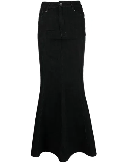 Self-portrait Long Flared Skirt In Black