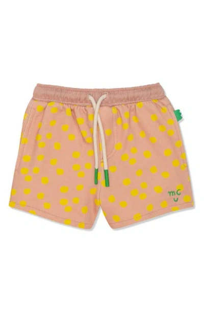Mon Coeur Kids' Boy's Polka Dot Cropped Shorts In Misty Rose/ Cyber Yellow