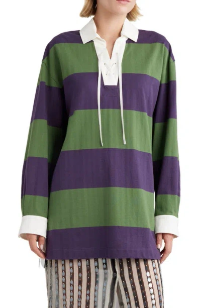 Dries Van Noten Chu Oversize Striped Polo Shirt In Purple
