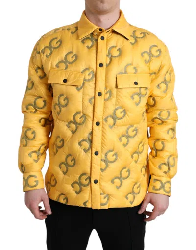 Dolce & Gabbana Yellow Logo Padded Buttoned Blouson Men's Jacket