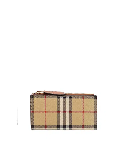 Burberry Coated Canvas And Leather Wallet In Beige