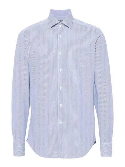 Corneliani Striped Poplin Shirt In White